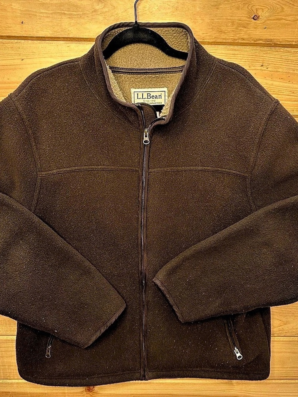 Vintage L.L.Bean Men's Brown Fleece Jacket Size Large YKK zips